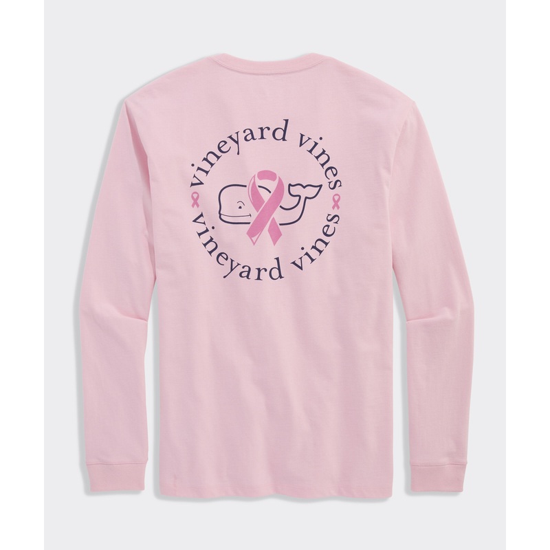 Breast Cancer Awareness Ribbon Whale Long-Sleeve Pocket Tee
