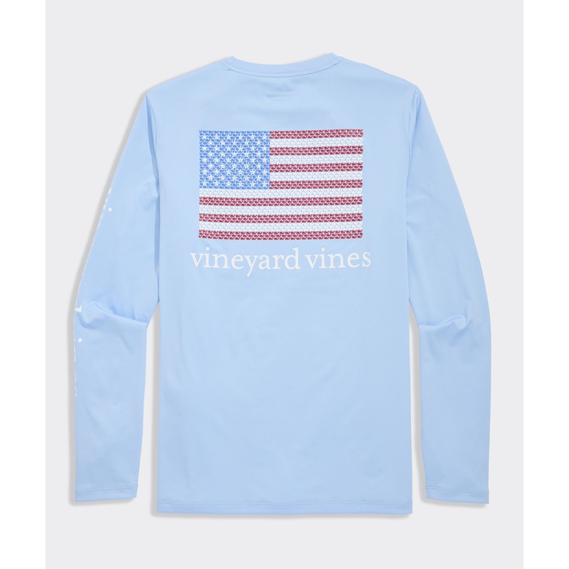 Performance American Flag Whales Long-Sleeve Harbor Tee