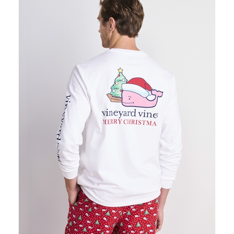 Santa Whale Tree Ornaments Long-Sleeve Pocket Tee