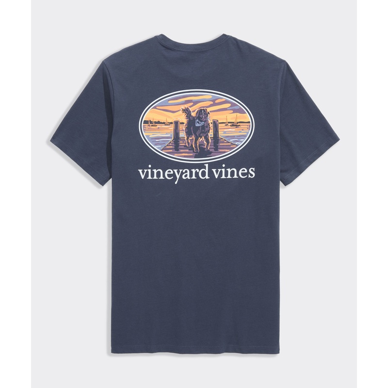 Sunset Pier Bernese Mountain Dog Short-Sleeve Pocket Tee