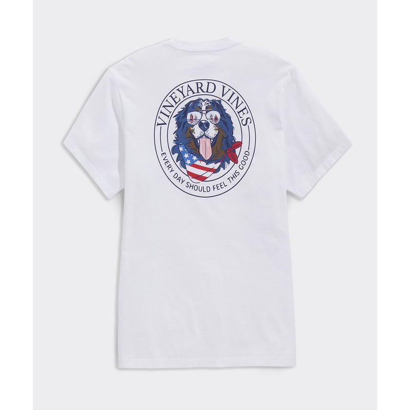 USA Flag Mountain Dog Short-Sleeve Pocket Tee