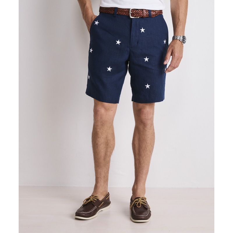 9 Inch Embroidered Linen Breaker Shorts