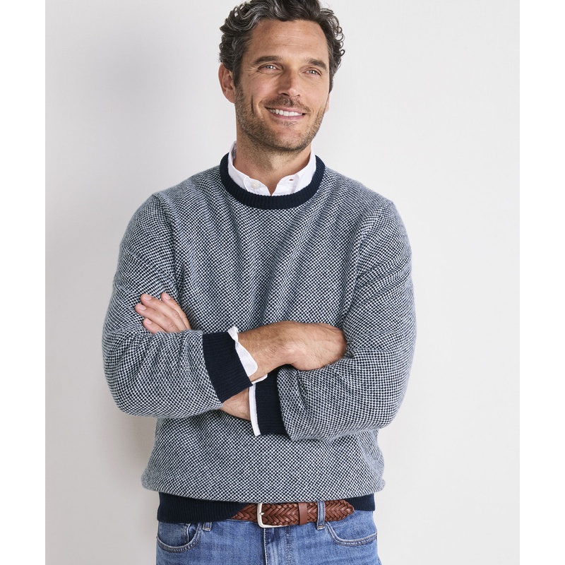 Wool-Cotton Blend Birdseye Crewneck Sweater
