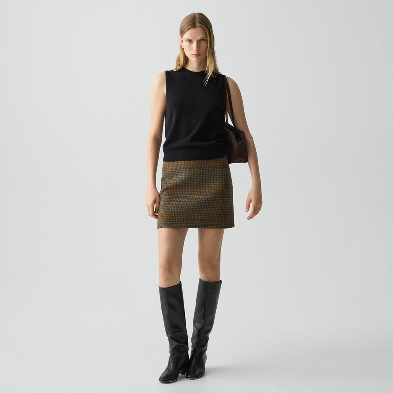A-Line Mini Skirt in Plaid Wool-Cashmere