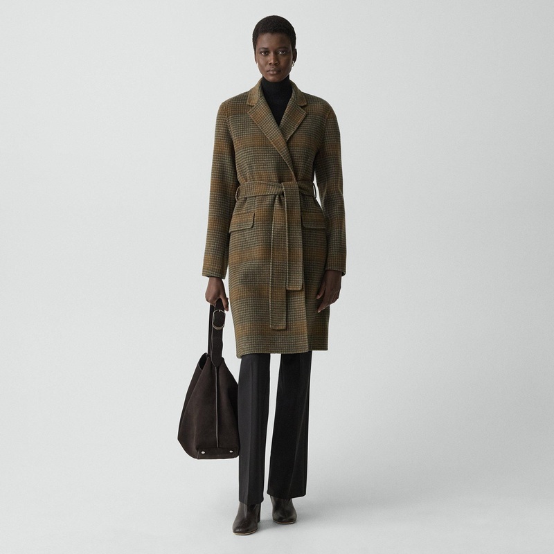 Belted Coat in Plaid Wool-Cashmere