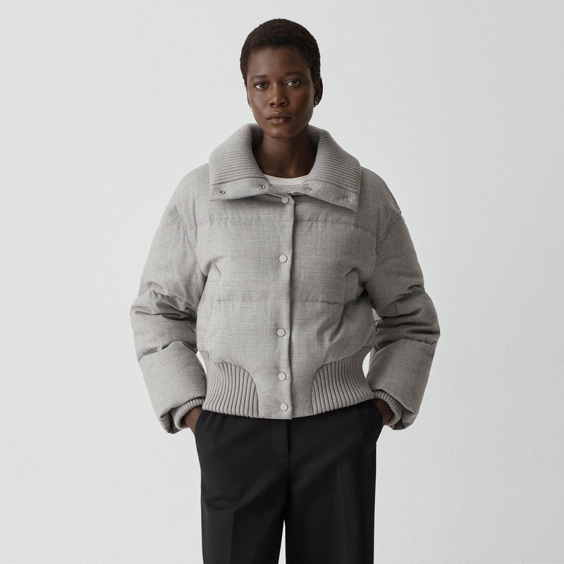 Collared Puffer Jacket in Stretch Flannel