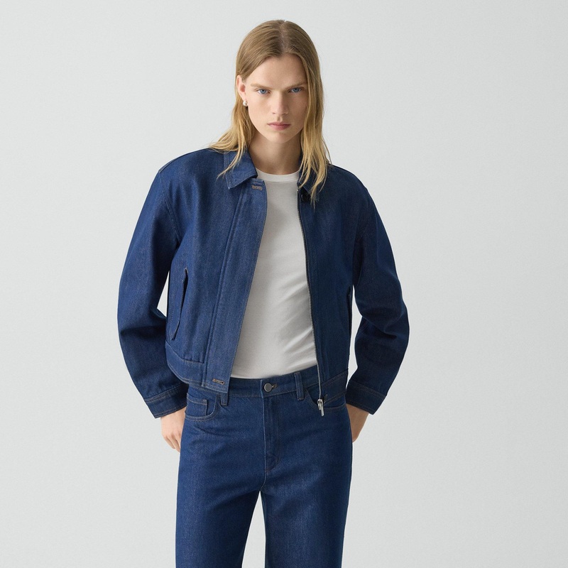 Cropped Track Jacket in Relaxed Denim