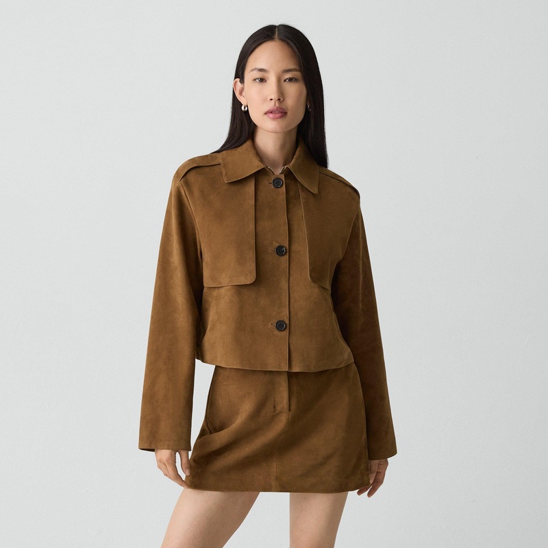 Cropped Trench Coat in Suede
