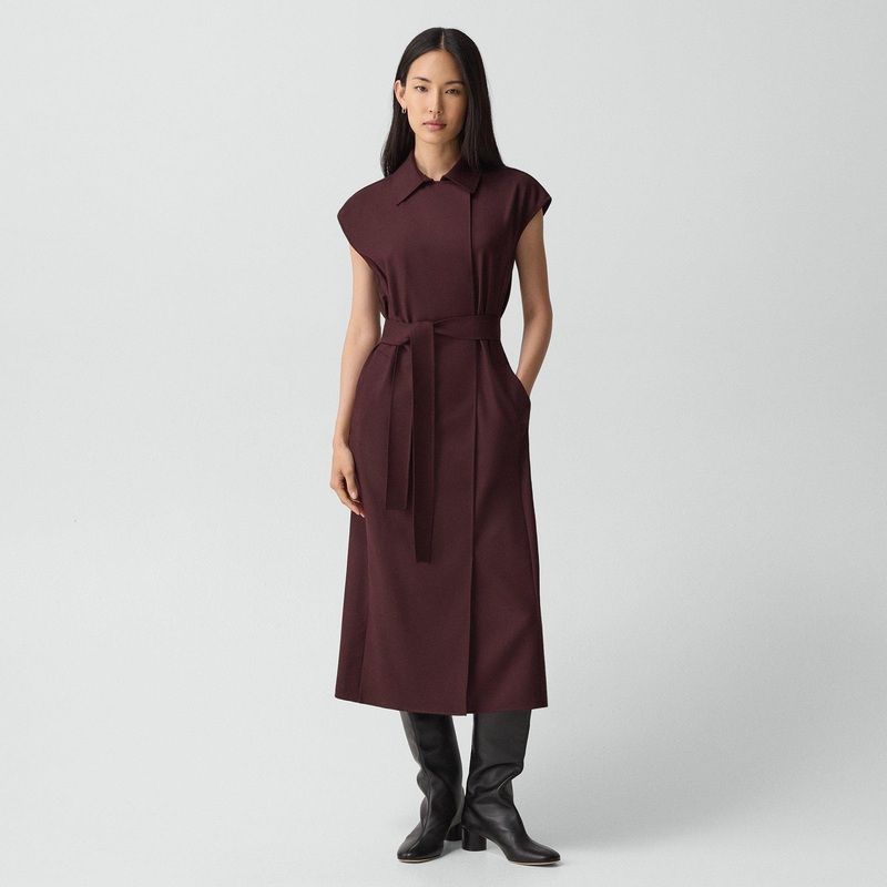 Double-Breasted Belt Dress in Sleek Flannel