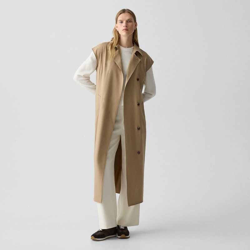 Double-Breasted Belt Dress in Wool-Blend Flannel