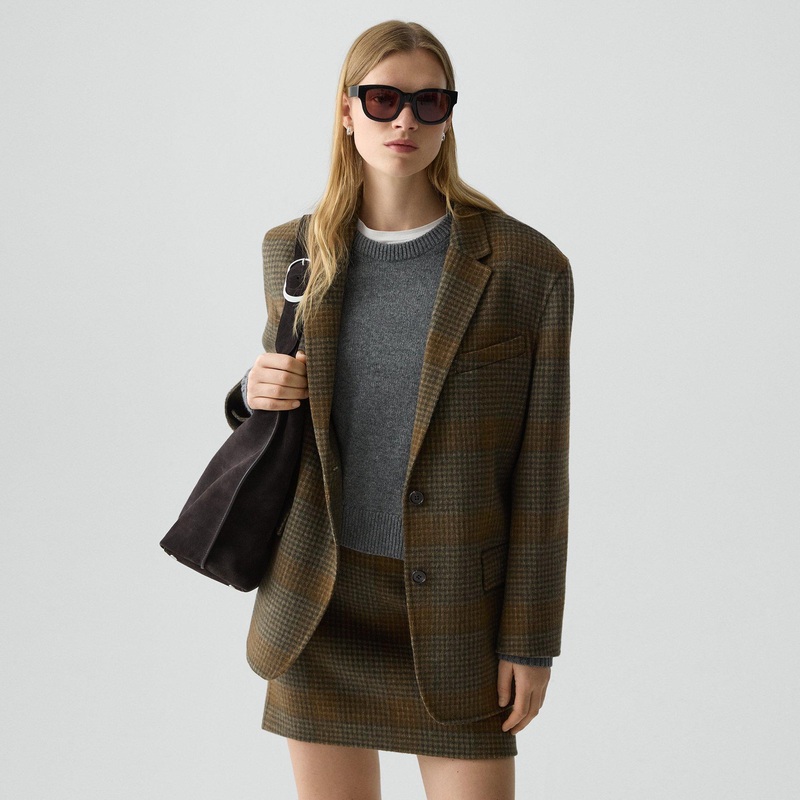 Oversized Blazer in Plaid Wool-Cashmere