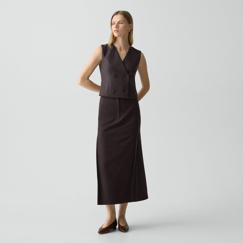 Pleated Maxi Skirt in Wool-Blend Flannel