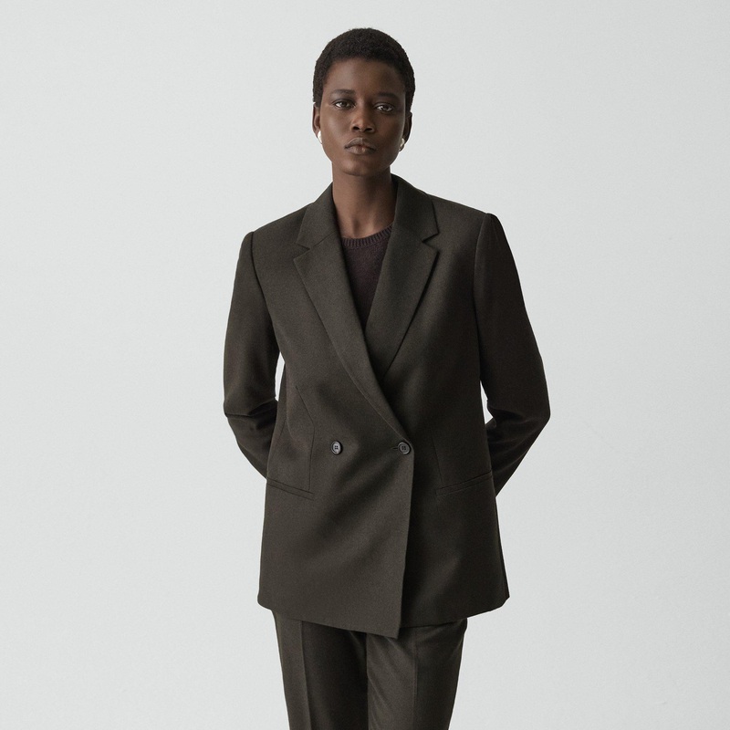 Relaxed Double-Breasted Blazer in Sleek Flannel