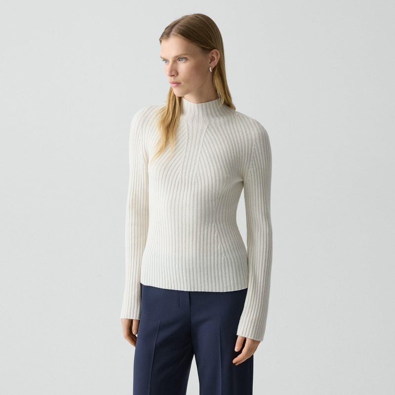 Ribbed Mock Neck Sweater in Cashmere