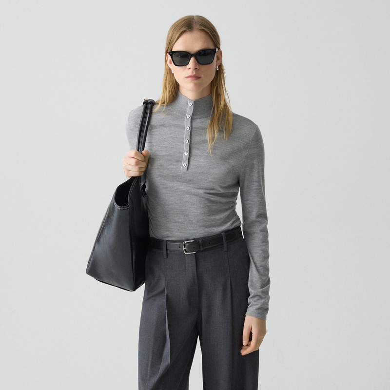 Shirred Henley Sweater in Regal Wool