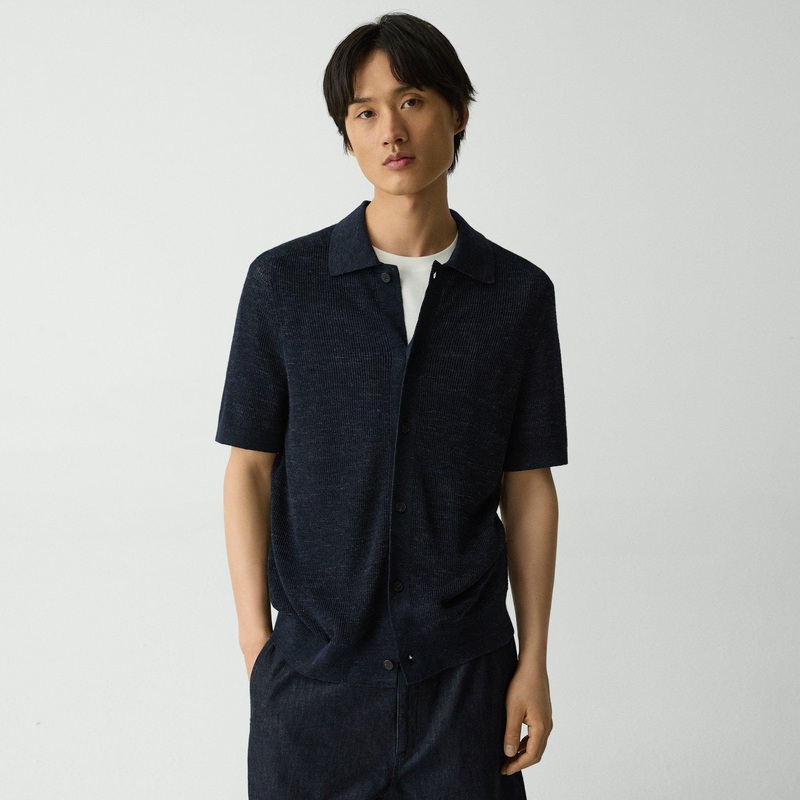 Short-Sleeve Button-Up Shirt in Pacific Linen