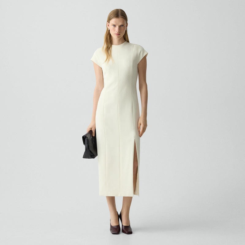 Short-Sleeve Midi Dress in Admiral Crepe