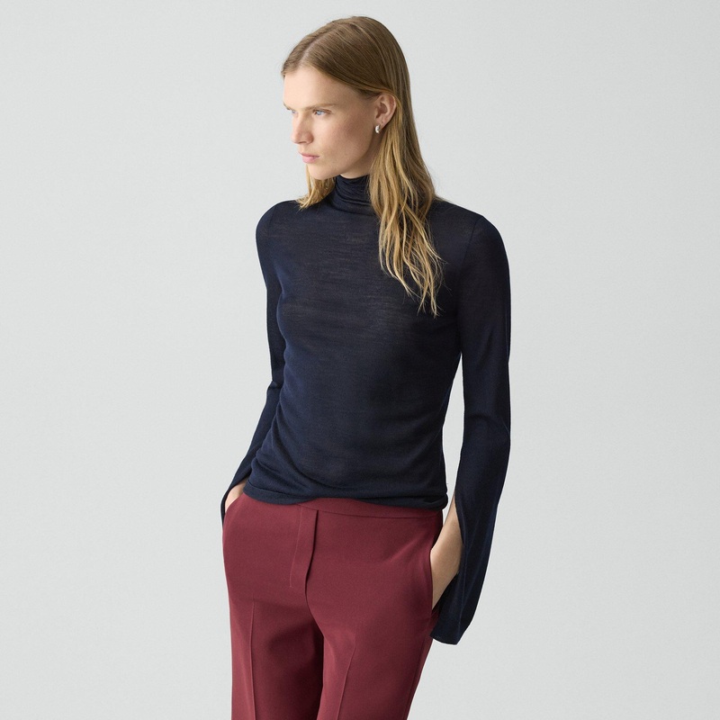 Slit Sleeve Turtleneck Sweater in Wool-Viscose