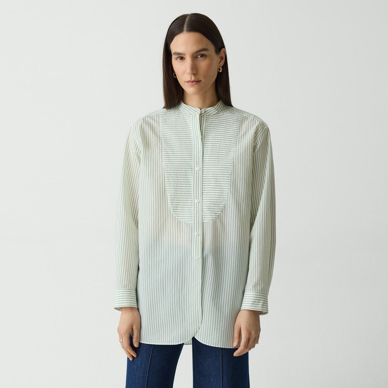 Tuxedo Shirt in Striped Cotton-Blend