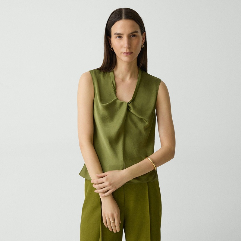 Twist Neck Blouse in Crushed Satin