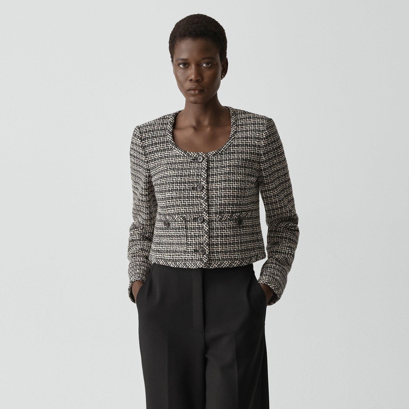 U-Neck Cardigan in Striped Tweed