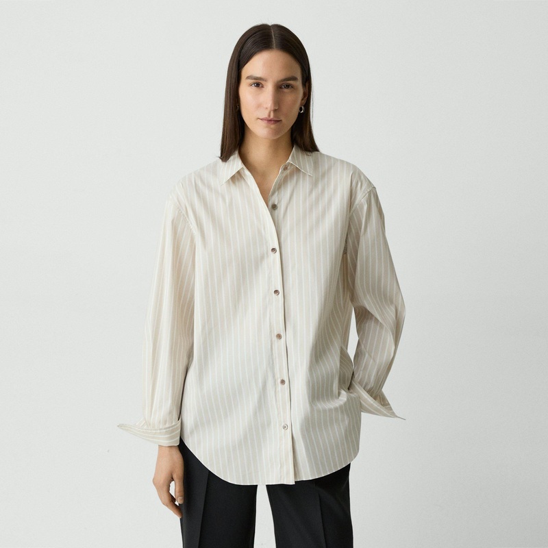 Boyfriend Shirt in Striped Cotton-Blend