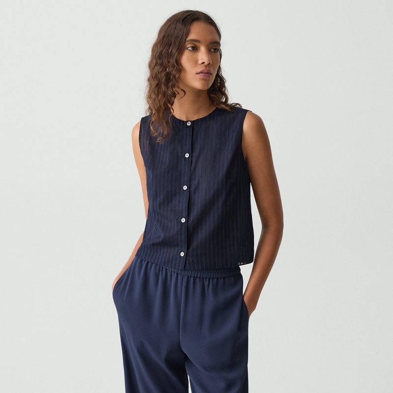Button-Up Shell Top in Linear Cotton