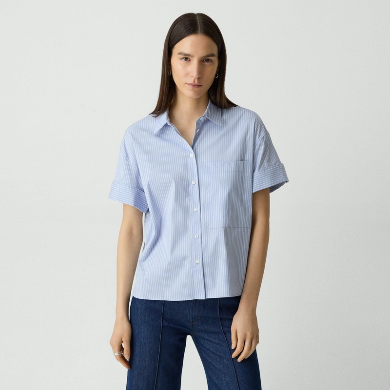 Cuffed Shirt in Striped Cotton-Blend