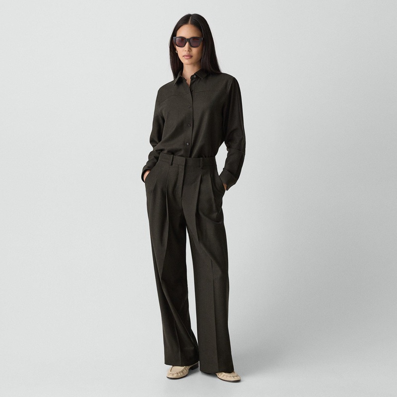 Double Pleat Pant, 33” in Sleek Flannel