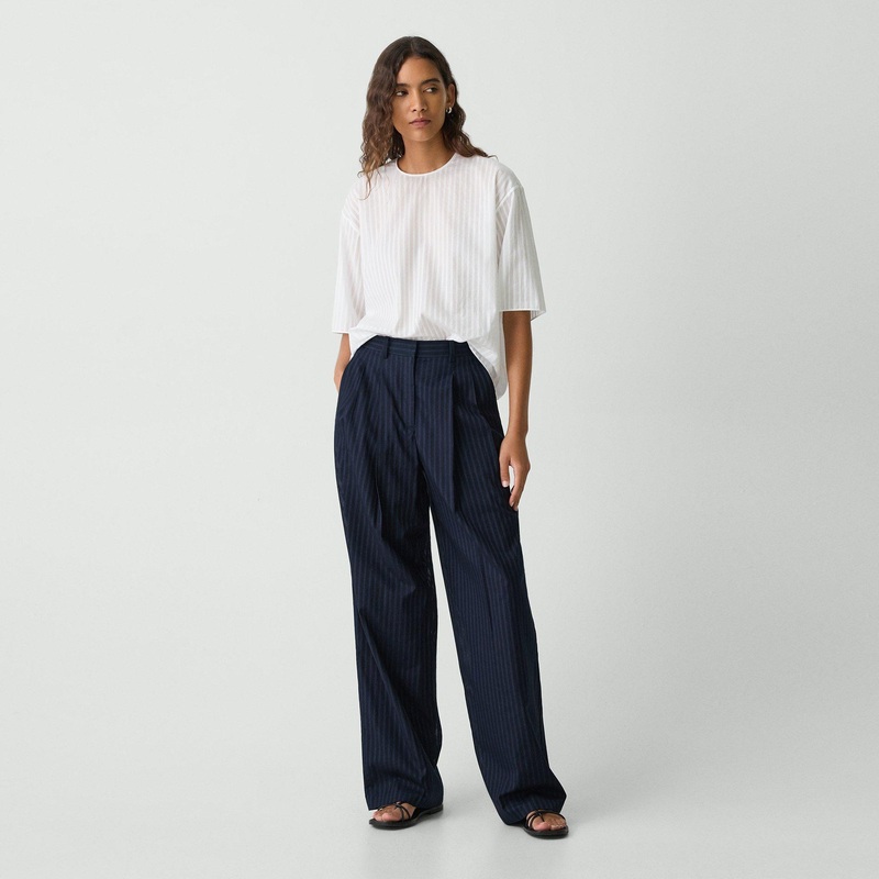 Double Pleat Pant in Linear Cotton