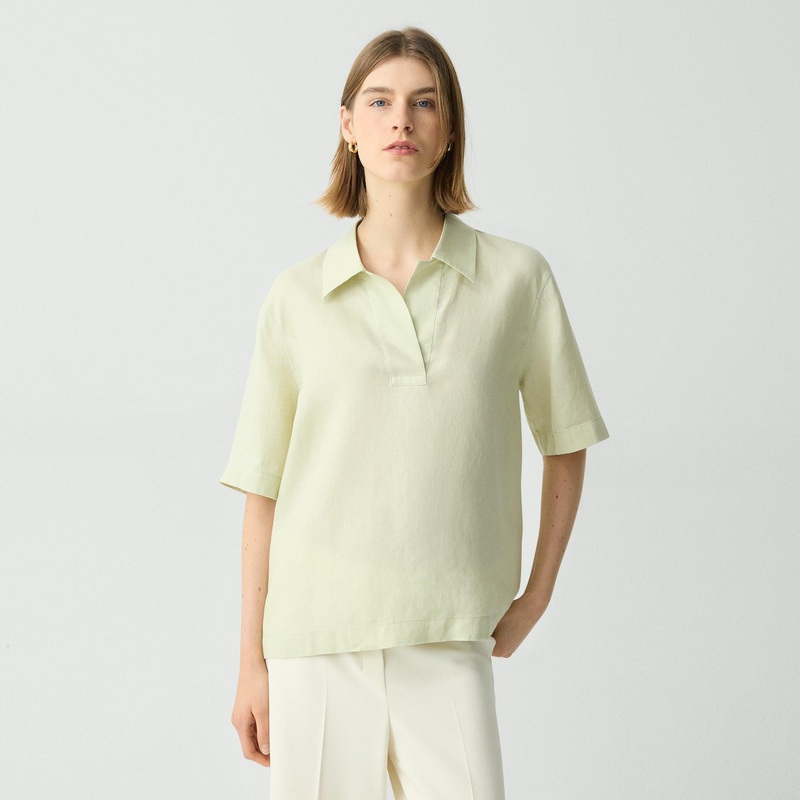 Oversized Polo Shirt in Relaxed Linen