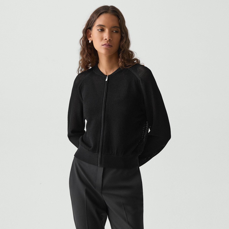 Pointelle Bomber Jacket in Crepe Knit