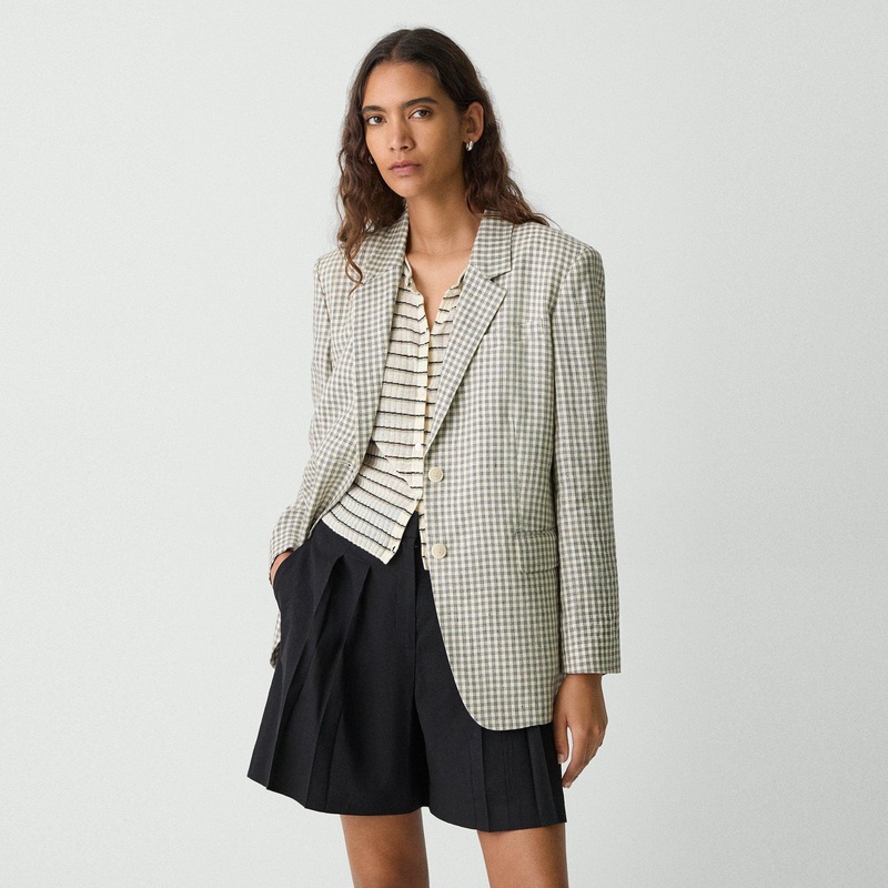 Relaxed Blazer in Checked Linen-Blend