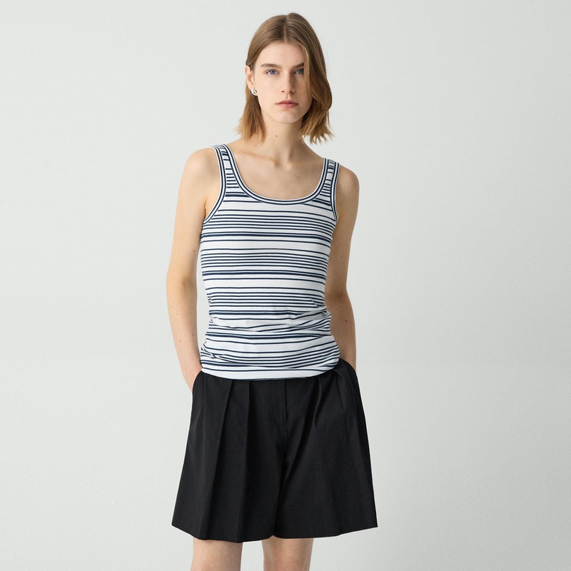 Scoop-Neck Tank Top in Striped Cotton Jersey