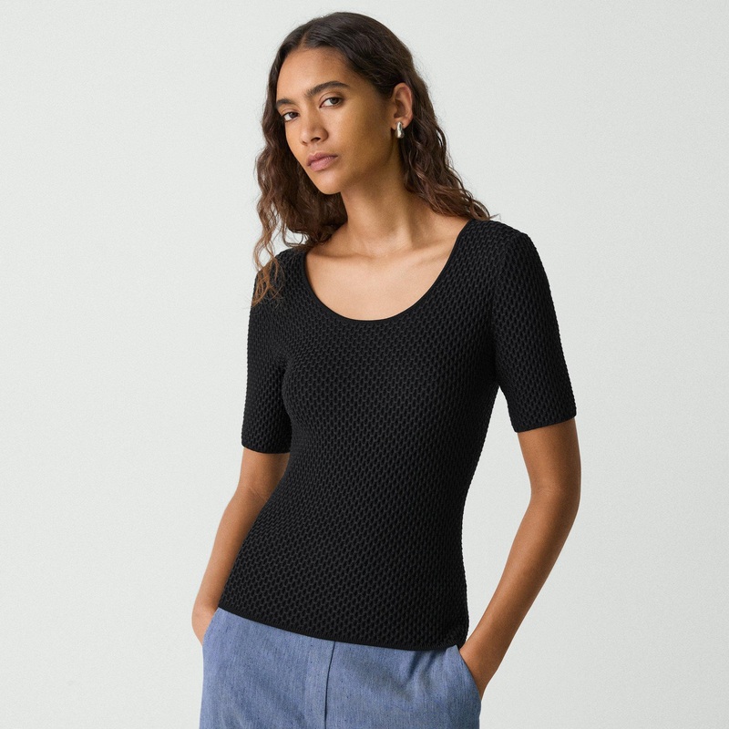 Scoop Neck Top in Textured Cotton-Blend