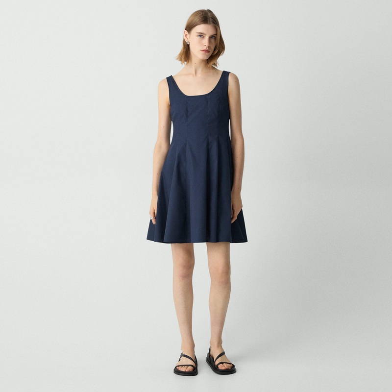 Sleeveless Fit-and-Flare Dress in Sleek Poplin