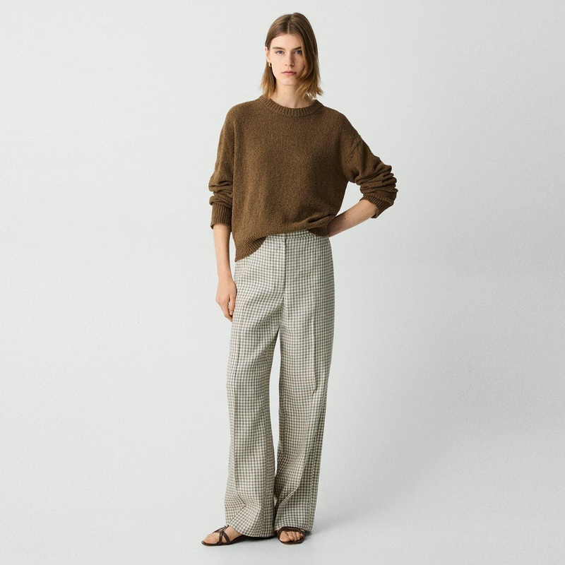 Straight Pant in Checked Linen-Blend