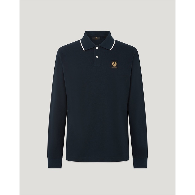 tipped long sleeved polo Cotton Pique