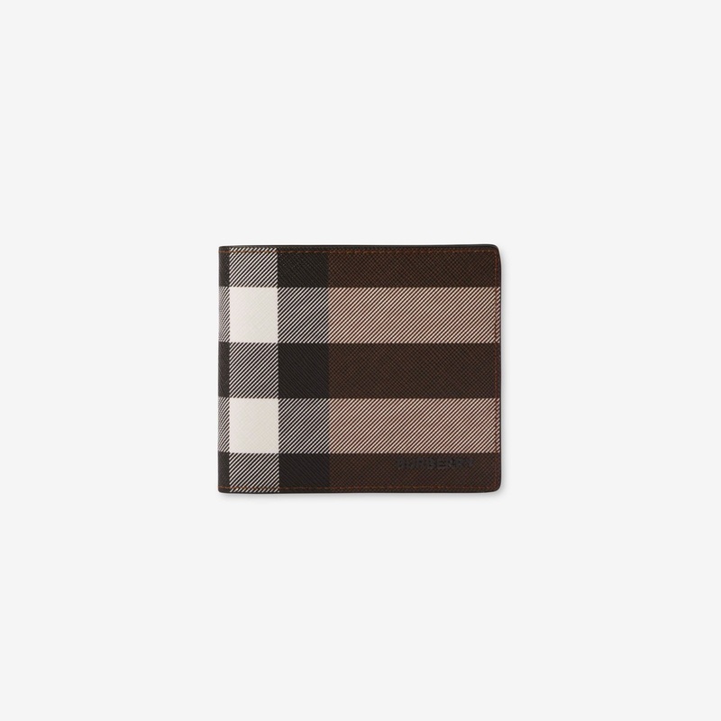 Check and Leather Bifold Coin Wallet