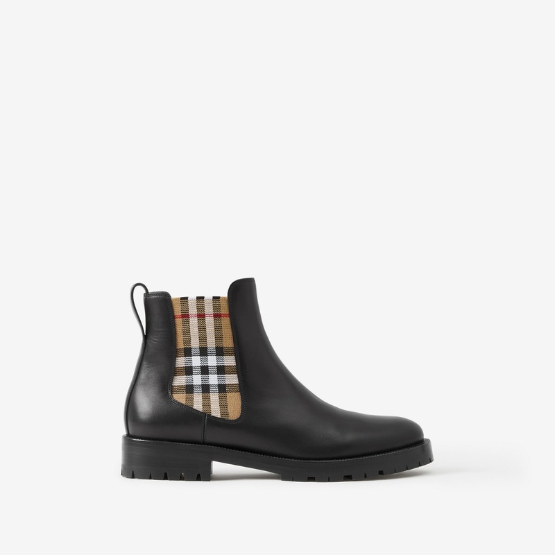 Check Panel Leather Chelsea Boots