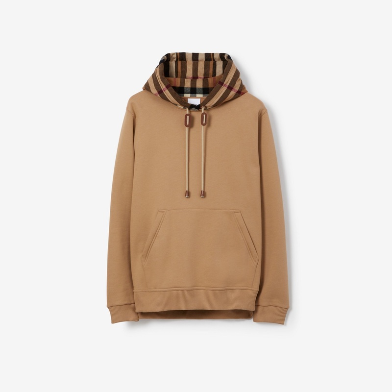 Check Trim Cotton Blend Hoodie