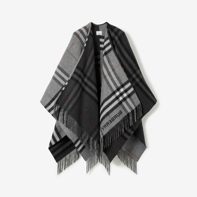 Contrast Check Wool Cashmere Jacquard Cape