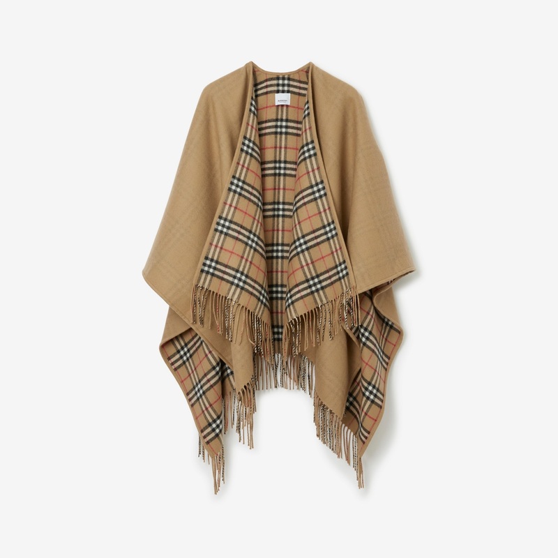 Reversible Check Wool Cape