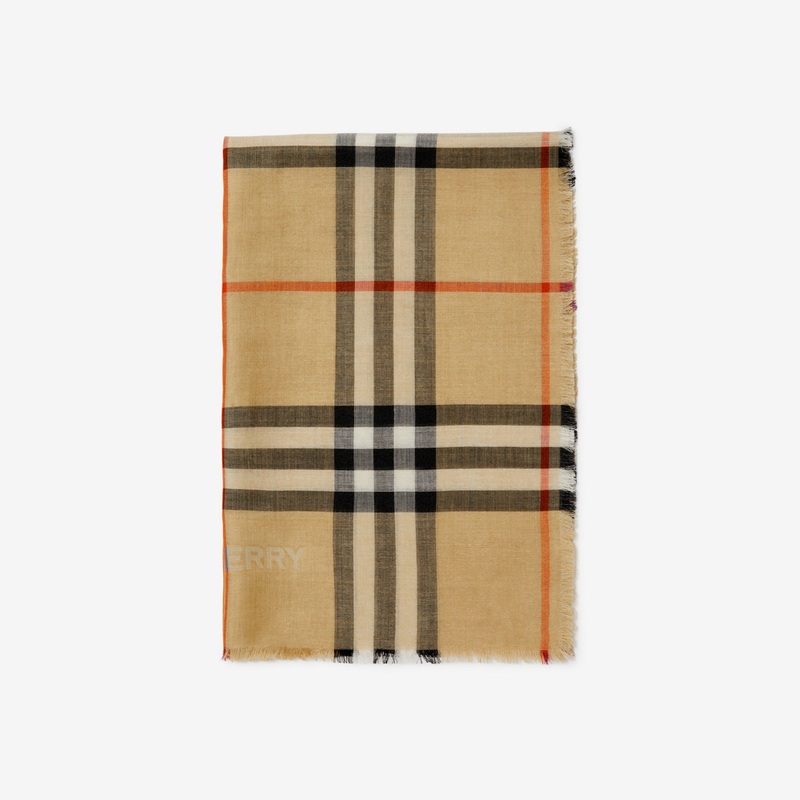 Wide Reversible Check Wool Silk Scarf