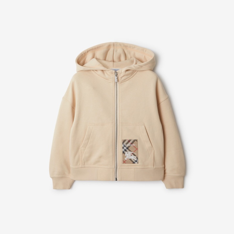 Check Label Cotton Zip Hoodie