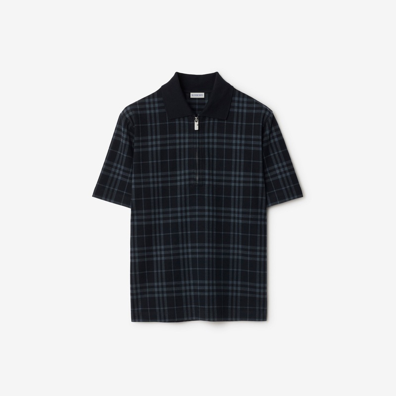 Check Stretch Cotton Blend Polo Shirt