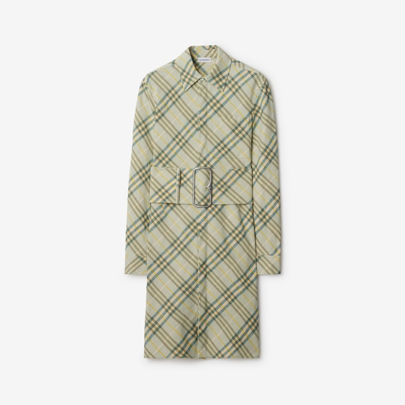 Check Stretch Linen Shirt Dress