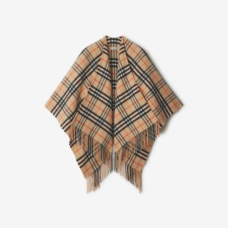 Check Wool Cashmere Cape