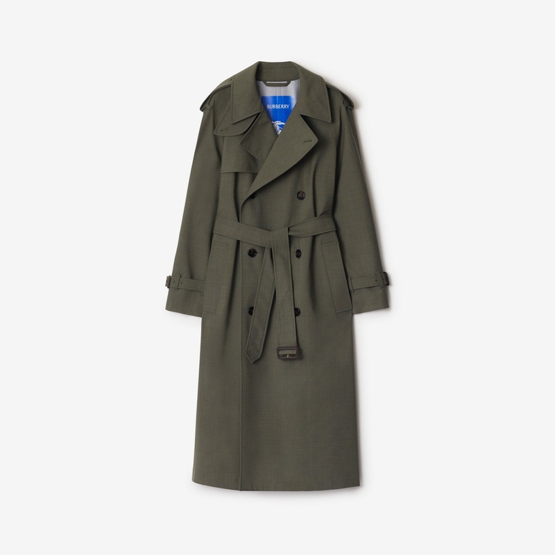 Long Stretch Wool Trench Coat