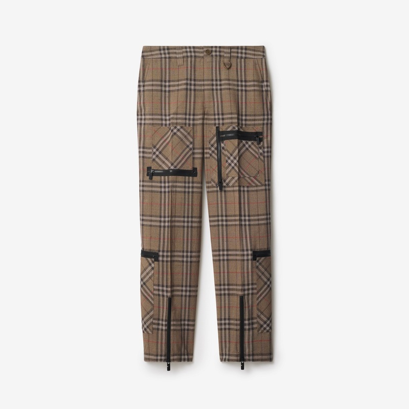 Check Silk Blend Cargo Trousers
